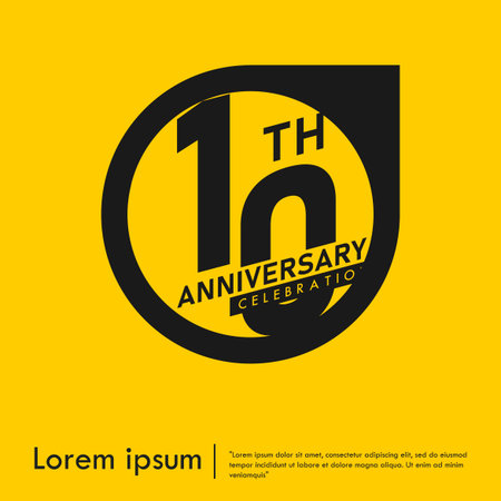 10th years anniversary celebration emblem. congratulation anniversary logo badge on yellow background. vector illustration template design for web bannerのイラスト素材