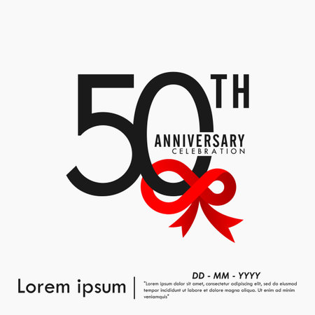 50th years anniversary celebration with red ribbon on white background. vector illustration template design for webのイラスト素材