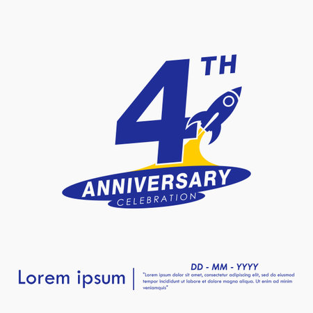 4th years blue anniversary celebration emblem with rocket up to target on white background. vector illustration template design for web, flyers, poster, greeting cardのイラスト素材