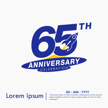 65th years blue anniversary celebration emblem with rocket up to target on white background. vector illustration template design for web, flyers, poster, greeting cardのイラスト素材