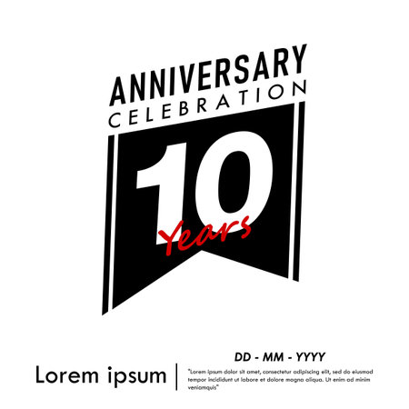10th years black anniversary celebration emblem isolated with ribbon on white background. vector illustration template design for webのイラスト素材