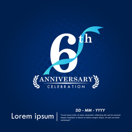 60th years elegant anniversary award logo with laurel wreath and blue ribbon on dark blue background. vector illustration template design for web, flyers, poster, greeting cardのイラスト素材