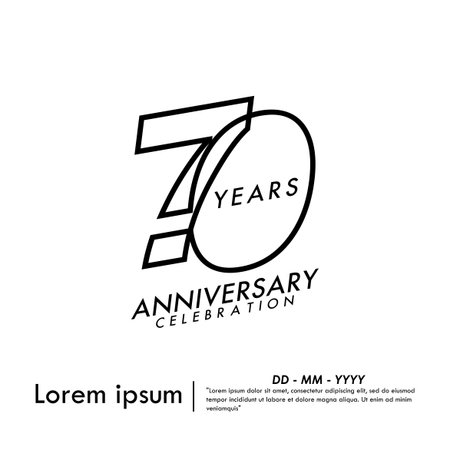 70th years anniversary celebration emblem. black anniversary stroke line logo on white background....