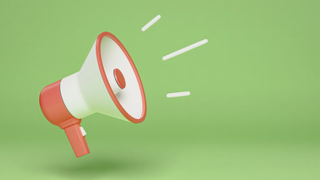 Megaphone with copy space, announcement on isolated green background, 3d renderの写真素材
