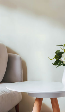 White and beige minimalistic room, table with a plant product display podium, 3d render