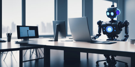 Humanoid robot working in the office, Generative AIの素材