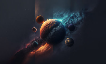 Abstract planets and space mockup, Generative AIの素材