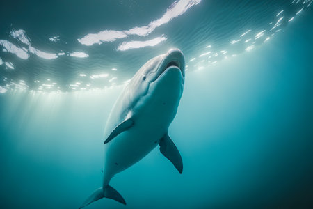 Baiji white dolphin or Chinese river dolphin, extinct animal, Generative AIの素材