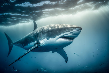 Great white shark underwater, hunting and attacking, predator, Generative AIの素材