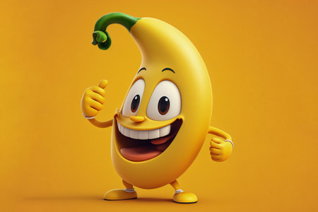 Happy banana cartoon character gives thumbs up, Generative AIの素材