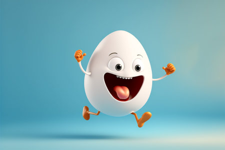 Cute happy jumping egg character: adorable cartoon, Generative AIの素材