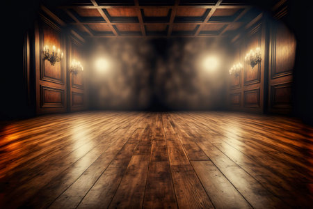 Wood product display stage with smoke: showcase your products in style, Generative AIの素材