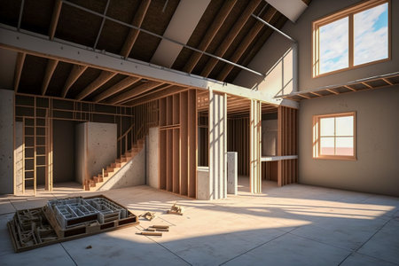 Building a dream home: large garage under construction, Generative AIの素材