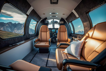 The luxury of private helicopter travel: an interior of an empty helicopter, Generative AIの素材