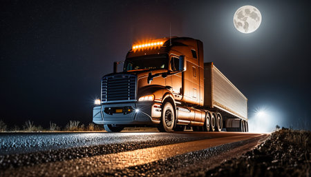 Truck Navigate Empty Roads and Deliver Your Cargo On Time, Generative AIの素材