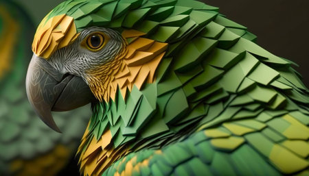 Abstract Birds, Parrot Head Made of Wrinkled Paper Texture, Generative AIの素材