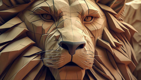 Abstract animals, Lion Head Made of Wrinkled Paper Texture, Generative AIの素材