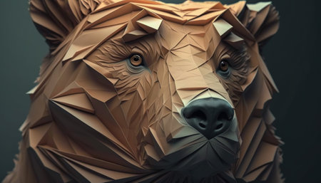 Abstract animals, Brown Bear Head Made of Wrinkled Paper Texture, Generative AIの素材