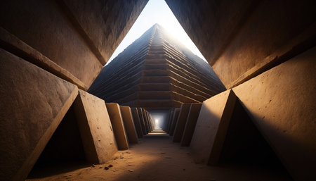 Exploring the Secrets of the Pharaohs, the Hallways of an Egyptian Pyramid, Generative AIの素材