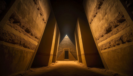 A Hallway of an Ancient Royal Pyramid in Egypt, Generative AIの素材