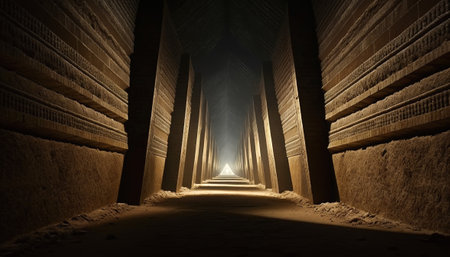 Walking in the Footsteps of the Pharaohs, the Corridors of an Egyptian Pyramid, Generative AIの素材