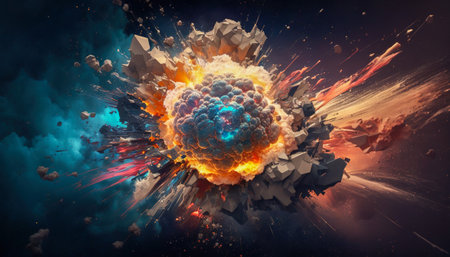 Abstract Blue and Orange Explosion, Explosive Energy with Contrasting Colors, Generative AIの素材