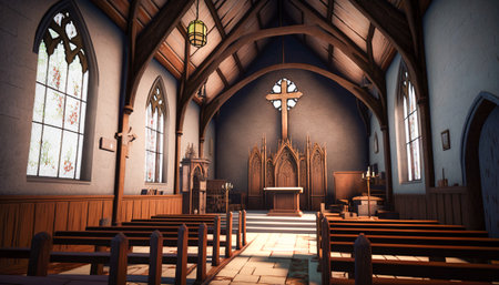 The Peaceful Chapel, An Intimate View of a Small Church, Generative AIの素材