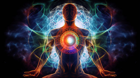The Power of Chakras, An Abstract Representation of the Metaphysical Body, Generative AIの素材