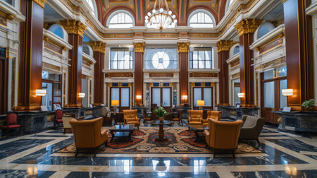 Discover a World of Elegance in a Modern Luxury Hotel Lobby, Generative AIの素材