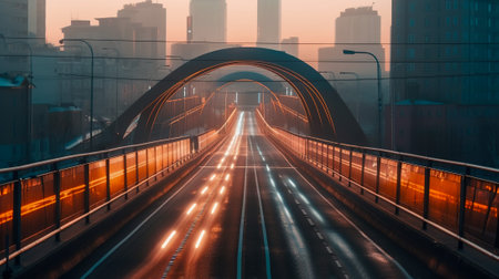 Unique Design and Efficiency of a Large and Long Futuristic Bridge, Generative AIの素材