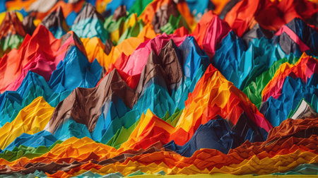 Abstract Colorful Vivid Paper Mountains Background, Imaginative Visuals, Generative AIの素材