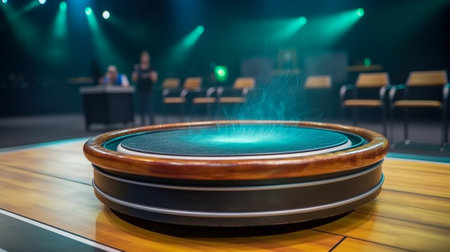 A Low Round Wood Podium for High-Impact Product Display, Generative AIの素材