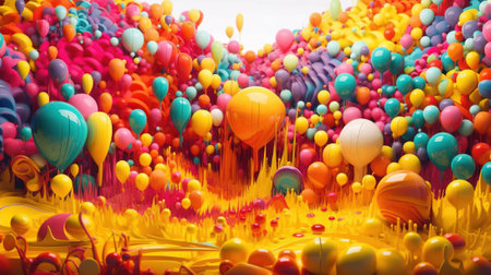 Digital Positive Abstract, Happy 3D Vibrant Balloons and Positive Vibes, Generative AIの素材