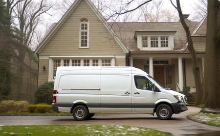 Reliable Moving Services, Van Parked in Front of House for Efficient Transportation, Generative AIの素材