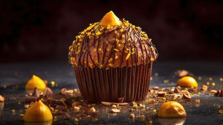 Luxury Cupcake Dessert, Elegant and Sophisticated Indulgence Adorned with Edible Gold Leaf, Generative AIの素材