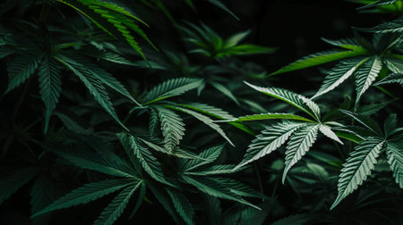 Organic Cannabis Farming, A Top-View of Healthy Marijuana Leaves, Generative AIの素材