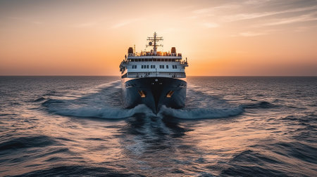 Cutting Through the Waves, A Front View of a Large Modern Ship in the Ocean, Generative AIの素材