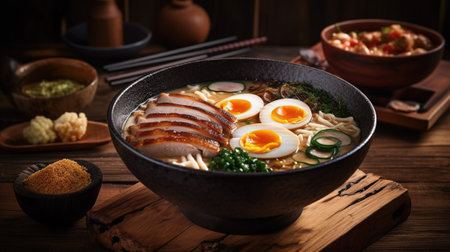 Tonkotsu Ramen, The Traditional Japanese Dish with Broth and Umami-Rich Seasonings, Generative AIの素材