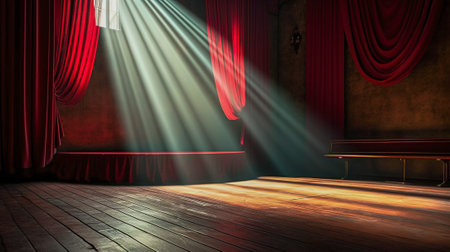 God Rays of Sunlight Spotlighting the Wooden Floor, Dramatic and Artistic Effect, Generative AIの素材