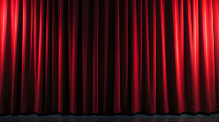 Closed Theater Red Curtains, Setting the Stage for Suspense and Intrigue, Generative AIの素材