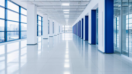 Spacious and Bright Office Interior Corridor, A Passage to Productivity and Creativity, Generative AIの素材
