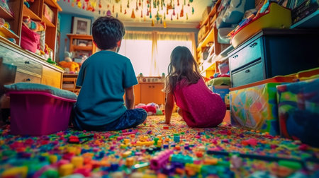 The Ultimate Playground, Children Engage in Endless Fun in a Room Full of Toys, Generative AIの素材