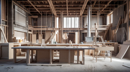 Building the perfect kitchen, Contractors progress on modern home improvement, Generative AIの素材