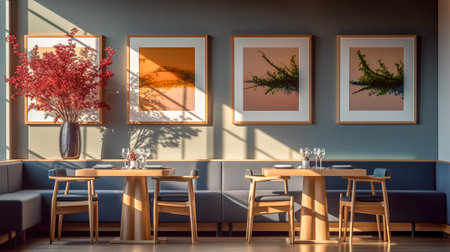 Elevate your dining experience, Modern upscale gourmet restaurant with stylish tables, Generative AIの素材