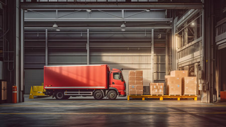 Streamlining Supply Chain, Delivery Truck Ready to be Loaded at a Distribution Center, Generative AIの素材