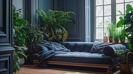 Warm and Inviting Living Space with a Cozy Corner and Soft Couch, Generative AIの素材