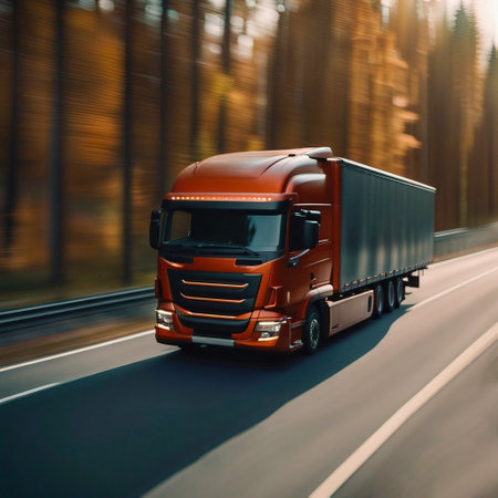 Rapid Transport, Modern Truck Racing on the Highway for Efficient Logistics, Generative AIの素材