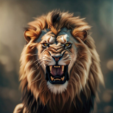 Roaring Fury, Capturing the Power of an Angry Lion's Roar, Generative AIの素材