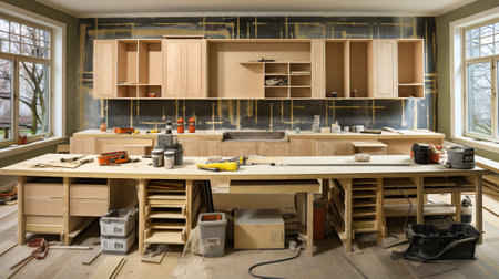 Upgrading a Kitchen, Construction and Renovation Journey with Tools and Materials, Generative AIの素材