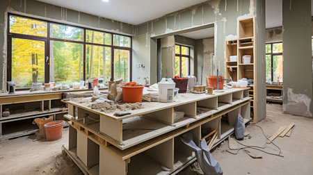 Kitchen Renovation and Construction in a New Home with Tools and Materials, Generative AIの素材